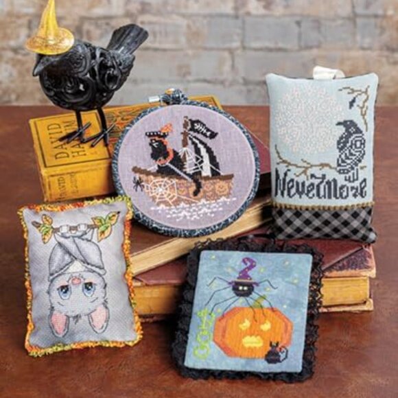 Halloween Cross Stitch Magazine & Hand-Dyed Fabric Bundle - 14ct Gray Aida, 7x9 - Picture 6 of 8